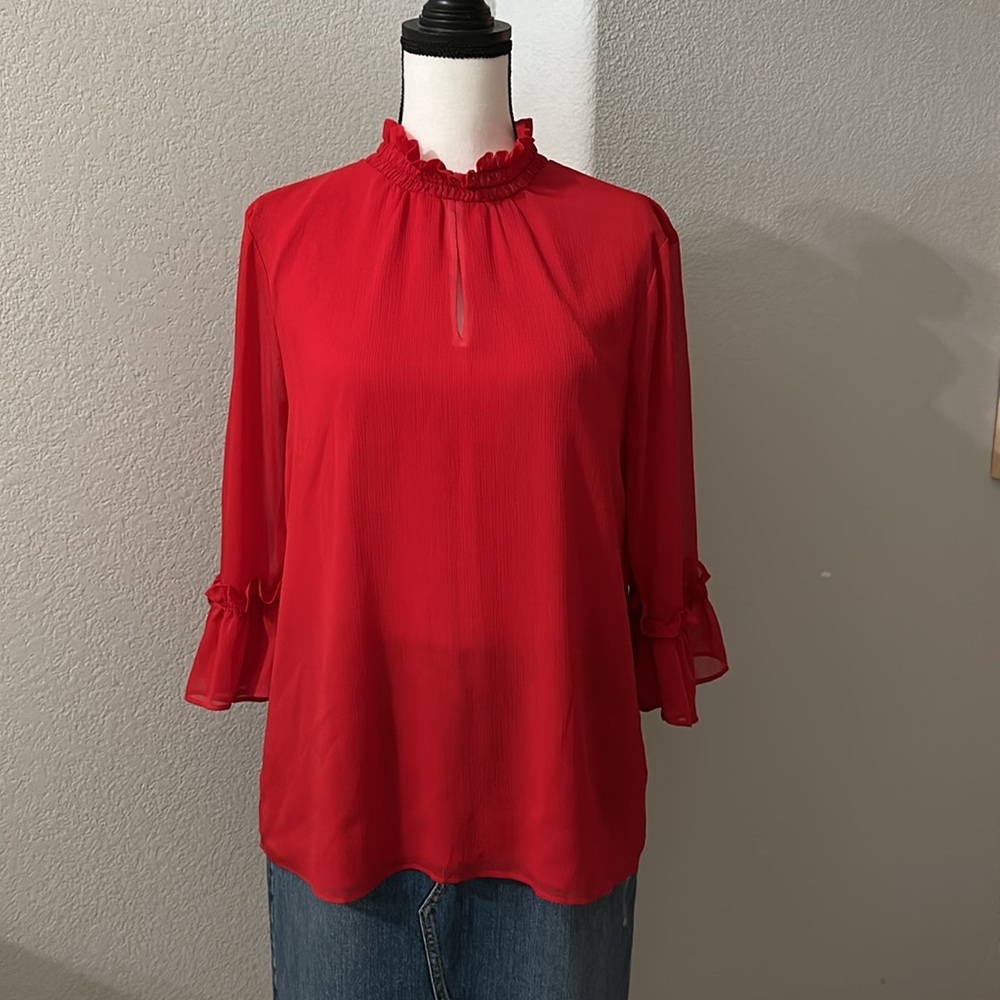 Ann Taylor Factory-Red Ruffle Sleeve Blouse NWOT